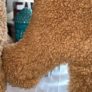 khaki Teddy Bear Faux Fur Tall Block Heel Boot